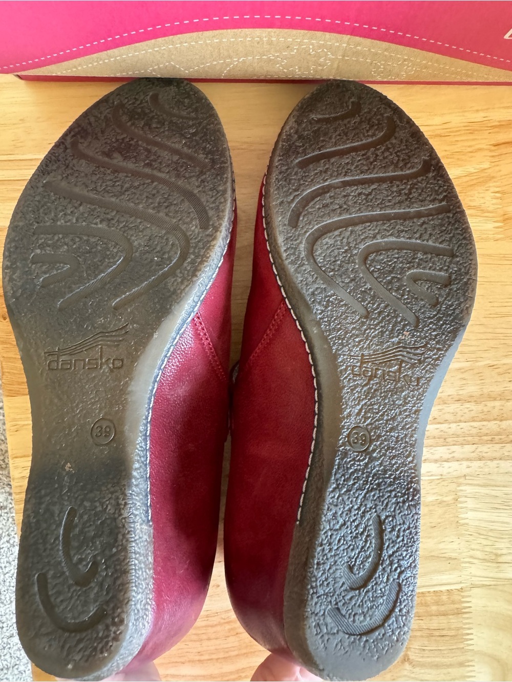 Dansko Red Leather Mary Jane Wedge with Gold Buckle - Picture 5 of 6